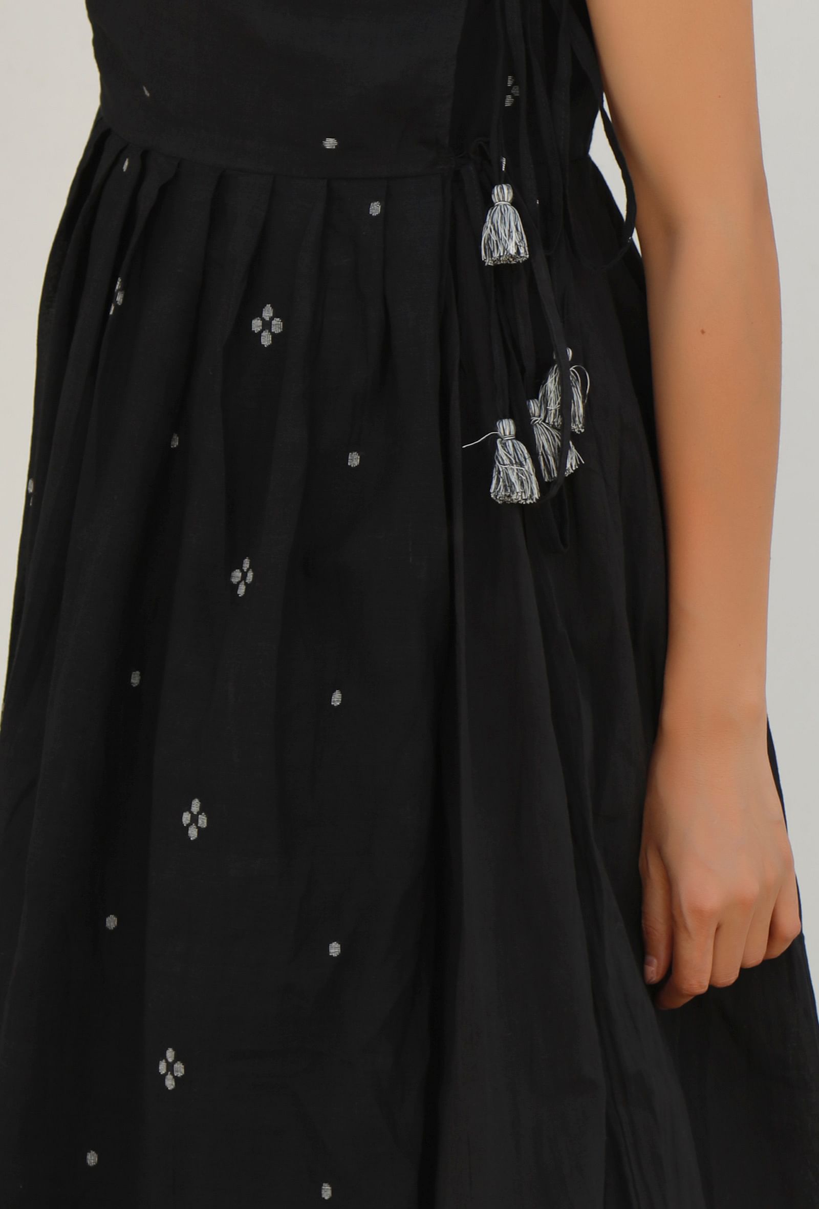 Black Jamdani Mulmul Asymmetrical Angrakha Kurta Dress