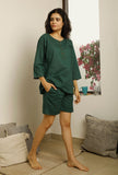 Set of 2 : Emerald Green Full Sleeves Top and Shorts