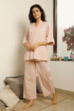 Set of 3 : Baby Pink Slip Top with Cotton Pajama and Overlay