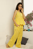 Set of 2 : Sunny Yellow Slip Gathered Cotton Top and Pajama
