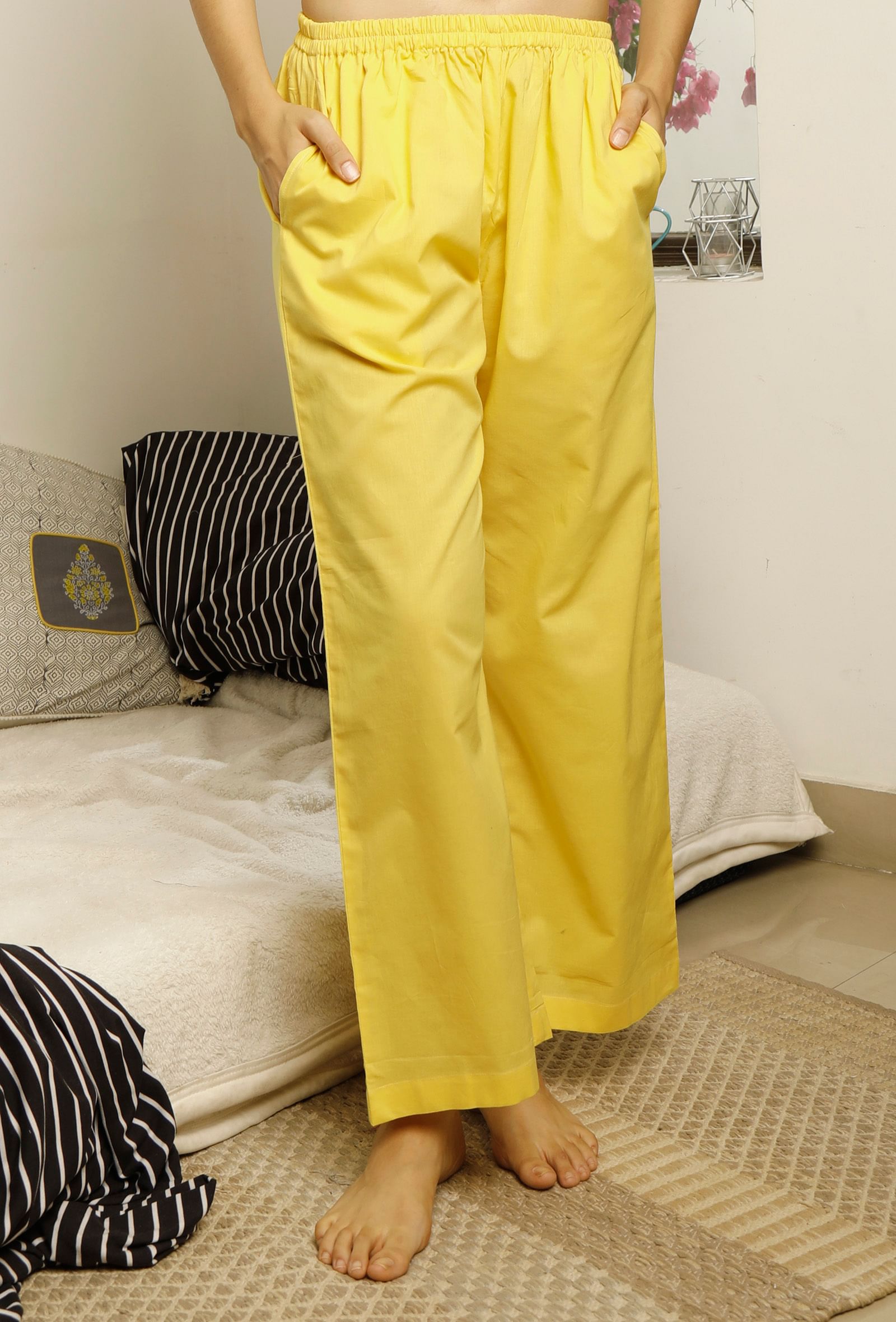 Set of 2 : Sunny Yellow Slip Gathered Cotton Top and Pajama