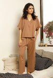 Set of 2 : Cocoa Brown Cotton Top and Pajama