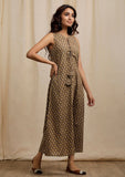 Olive Green Tie-up Neck Ajrakh Print Dress