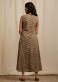 Olive Green Tie-up Neck Ajrakh Print Dress