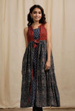 Red and Blue Ajrakh Print Gathered and Flared Overlay