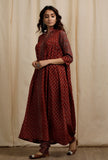 Set of 2:  Red Ajrakh Print Gathered and Flared Kurta with Ajrakh Print Churidar