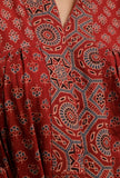 Set of 2:  Red Ajrakh Print Gathered and Flared Kurta with Ajrakh Print Churidar