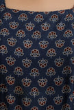 Set of 3:  Blue Ajrakh Print Gathered and Cotton Plain dupatta with Ajrakh Print Flared Pants