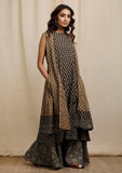 Olive Green with Dark Brown Ajrakh Print Sleeveless Flared Overlay