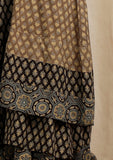 Olive Green with Dark Brown Ajrakh Print Sleeveless Flared Overlay