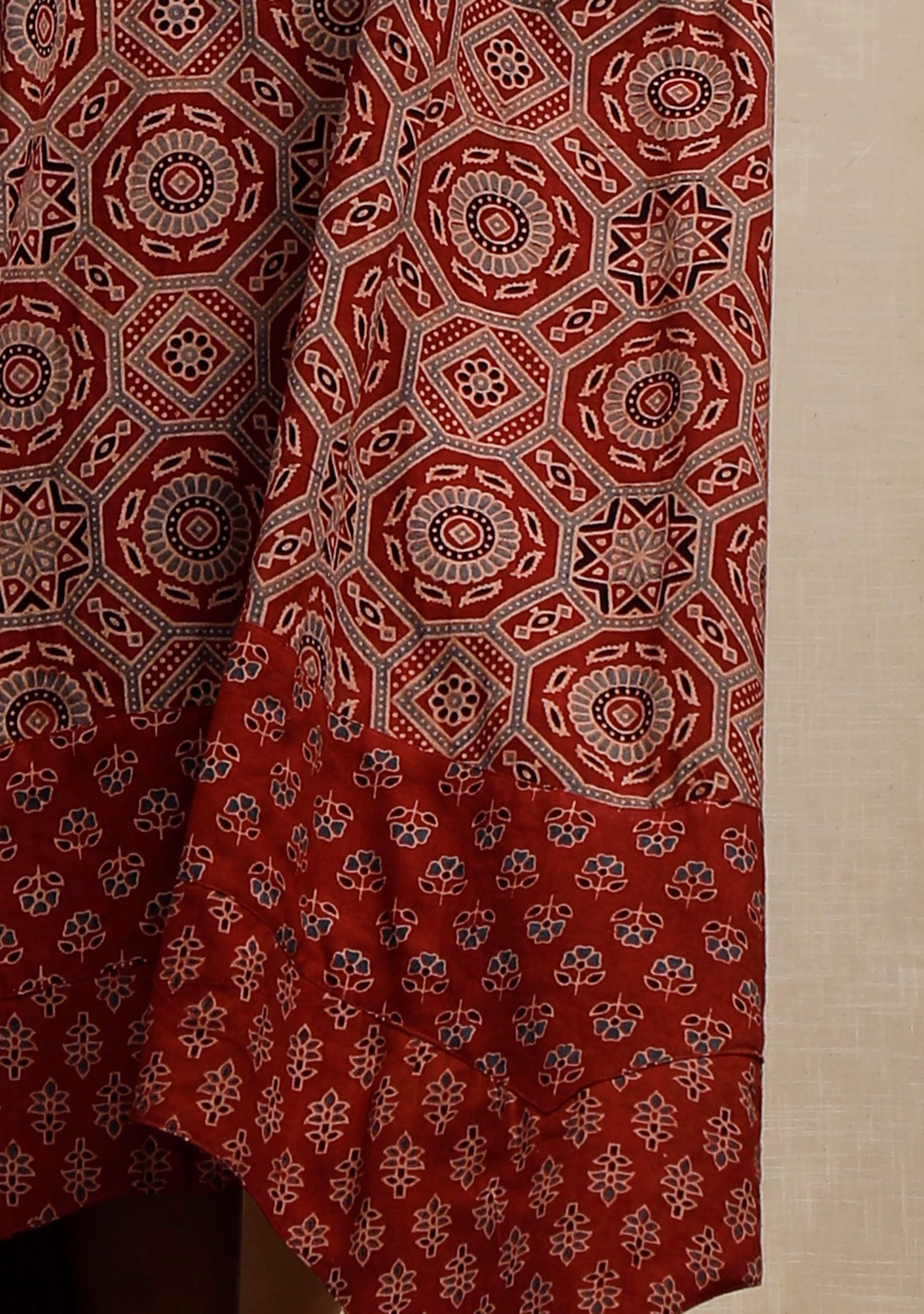 Red Ajrakh Print Sleeveless Asymmetrical Dress