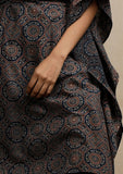 Set of 2:  Blue Ajrakh Print Side Front Tie-Up Kaftan Kurta with Plain Dhoti Pants