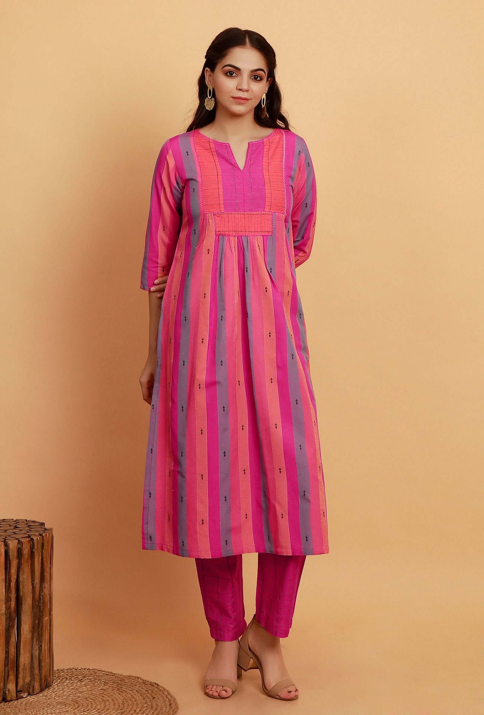 Magenta Kurta Set with Straight Pants & Dupatta – Rustorange