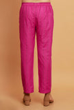 Set of 2: Pink Multi Color Woven Stripe Kurta with Pink Straight Pants