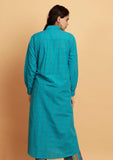 Blue Checked Long Shirt Woven Kurta