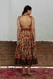 Beige Kalamkari Printed Cotton Silk Long Dress With Single Buckle Cruelty Free Leather Belt