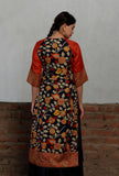 Navy-Orange Kalamkari Printed Cotton Silk Straight Kurta