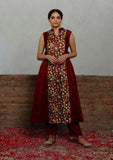 Set Of 2: Maroon Kalamkari  Plated Kurta With Narrow Pants