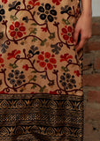 Beige Kalamkari Printed Cotton Silk Straight Kurta