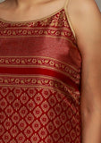 Set Of 2: Red Kalamkari A Line Short Kurta With Palazzo Pants