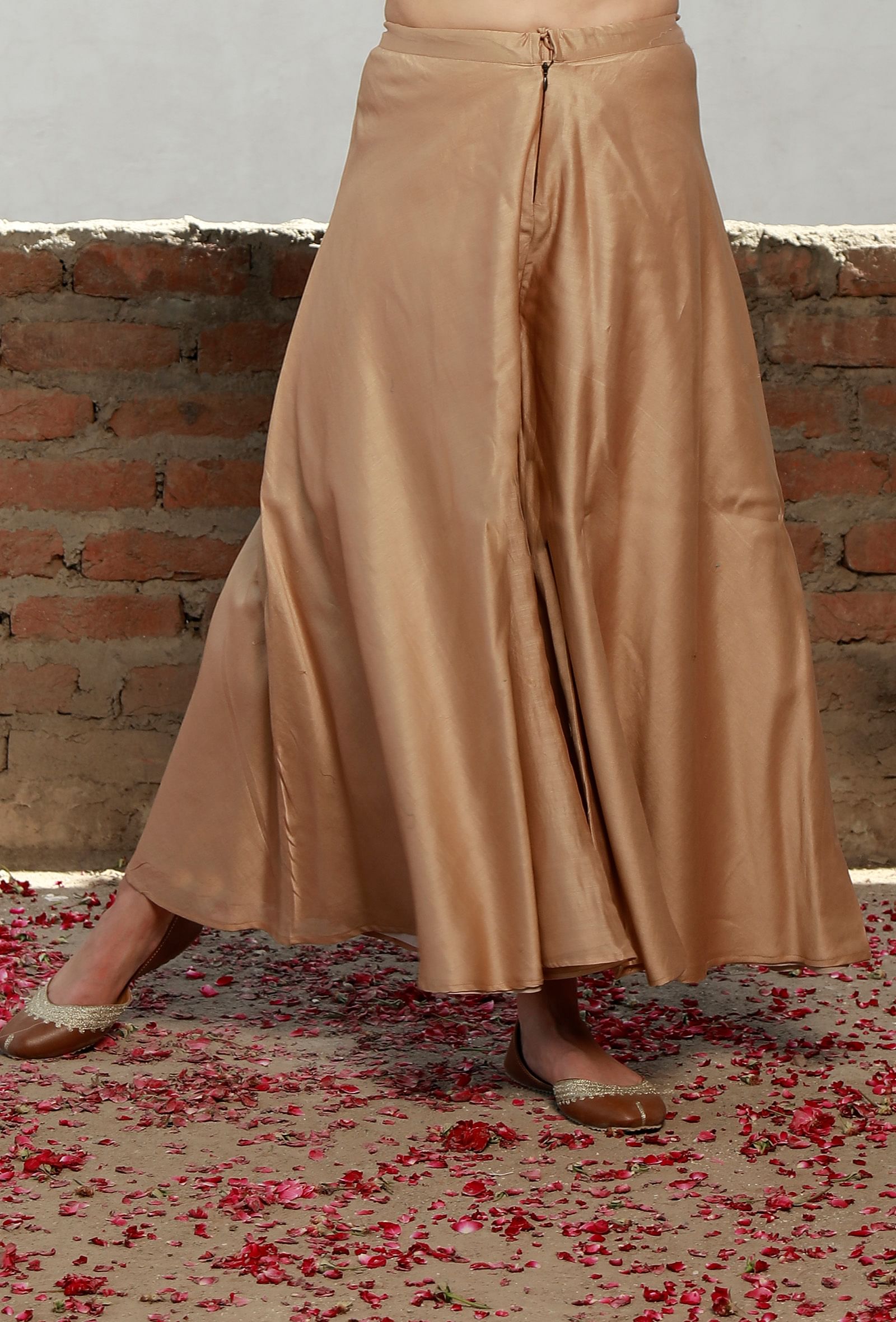 Solid Beige Flared Palazzo Pants