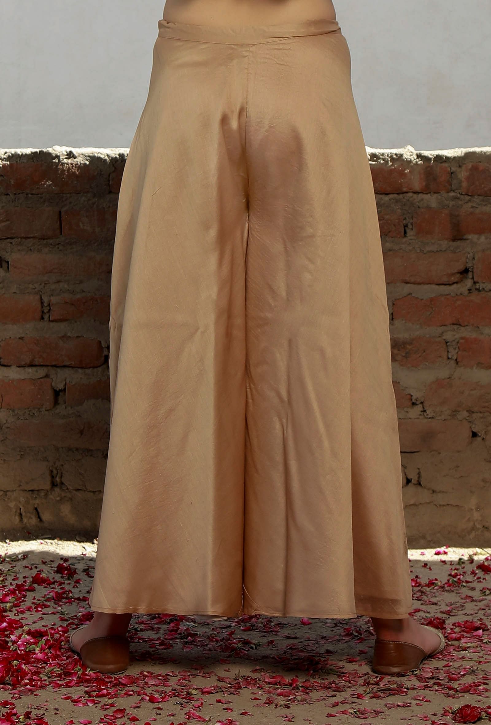 Solid Beige Flared Palazzo Pants