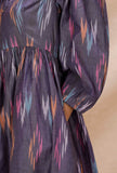Purple Gathered And Flared Cotton Ikkat Dress