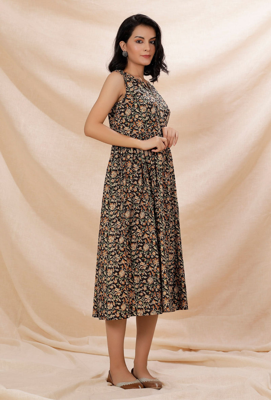 white christmas dresses ShopCultModern-KharaKapas-Dress Cotton Dropwaist-Navy Blue-Fashion Edit Indian  Summer-KW785 main image 0