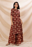 Rust Red Kalamkari Contrast Print Straight Cotton Kurta