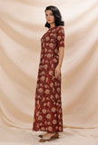 Rust Red Kalamkari Contrast Print Straight Cotton Kurta