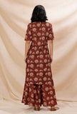 Rust Red Kalamkari Contrast Print Straight Cotton Kurta