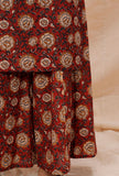Rust Red Kalamkari Contrast Print Flared Cotton Pants