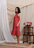 Red Gamcha With Contrast Tier Dress