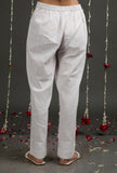 Set Of 2: Sheer White Floral Jamdani Kurta With Solid White Narrow Fit Pants