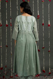 Olive Green Floral Jamdani Front Gather Kurta Dress