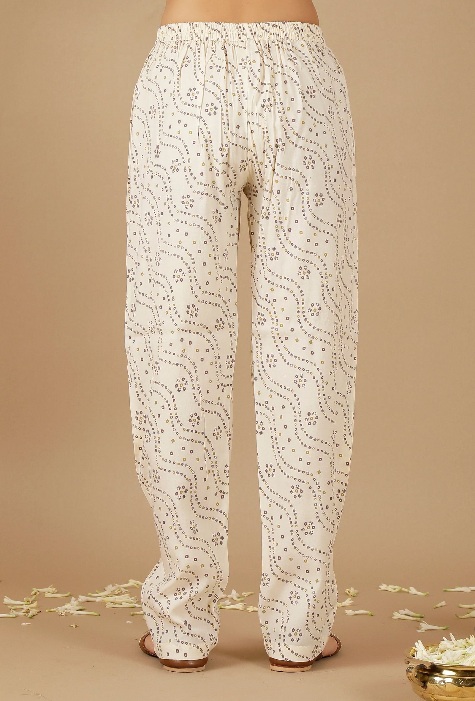 Set Of 3: Bandhani Embroidered Kurta, Dupatta & Straight Pants