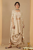 Beige Bandhani Asymmetrical Cape