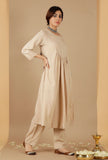 Beige Gathered And Flared Kurta