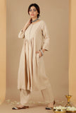 Beige Gathered And Flared Kurta