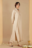 Set Of 2: Beige Gathered Kurta With Pockets & Straight Pants