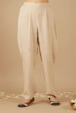 Set Of 2: Beige Gathered Kurta With Pockets & Straight Pants