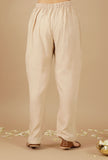 Set Of 2: Beige Gathered Kurta With Pockets & Straight Pants