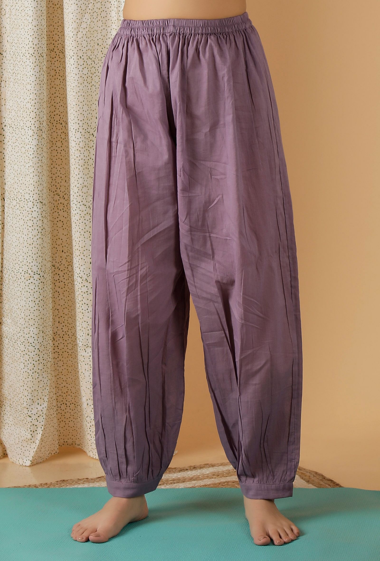 Set Of 2: Mulmul Cotton Lilac Kurta And Harem Pant Yoga Set