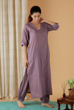 Mulmul Cotton Lilac V Neck Kurta