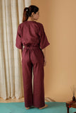 Set Of 2: Mulmul Cotton Plum Button Down Shirt And Ruched Pants