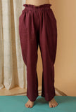 Set Of 2: Mulmul Cotton Plum Button Down Shirt And Ruched Pants