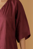 Set Of 2: Mulmul Cotton Plum Button Down Shirt And Ruched Pants