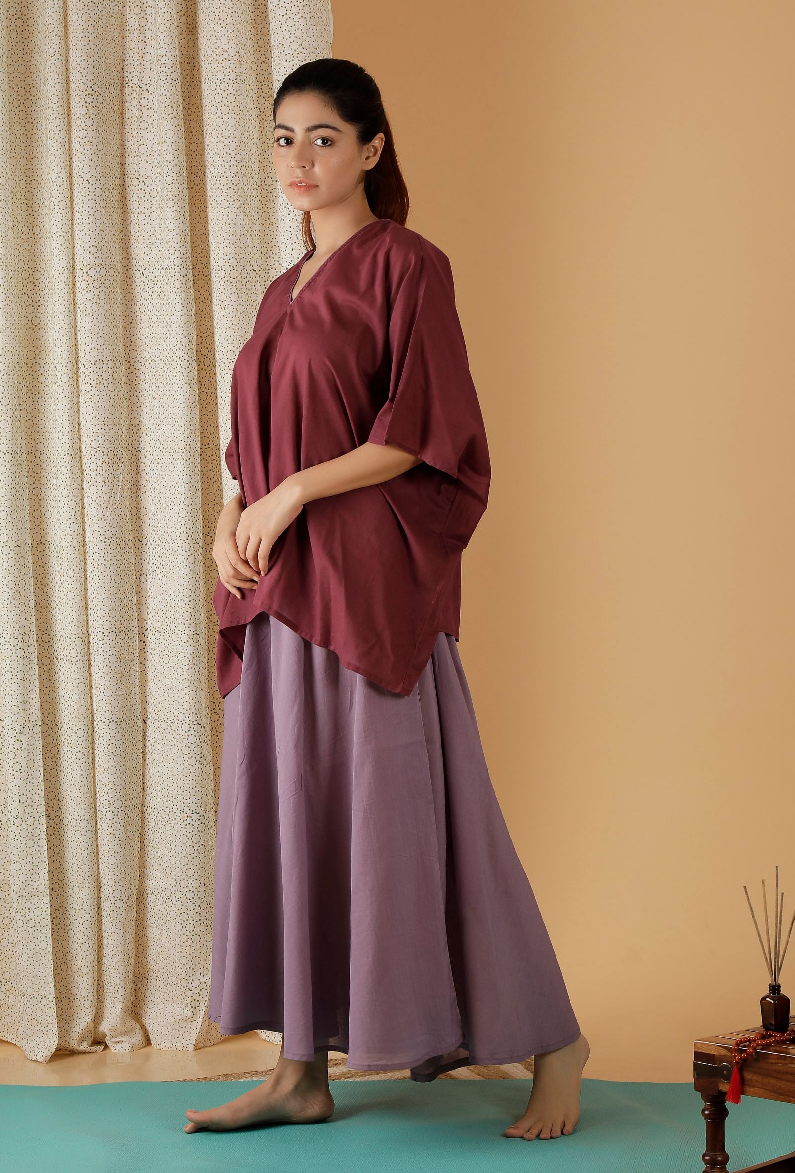 Buy Mulmul Cotton Solid Plum Kaftan Top Online @ . Easy