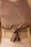 Mulmul Cotton Solid Tan brown Crop Top With Knotted Belt