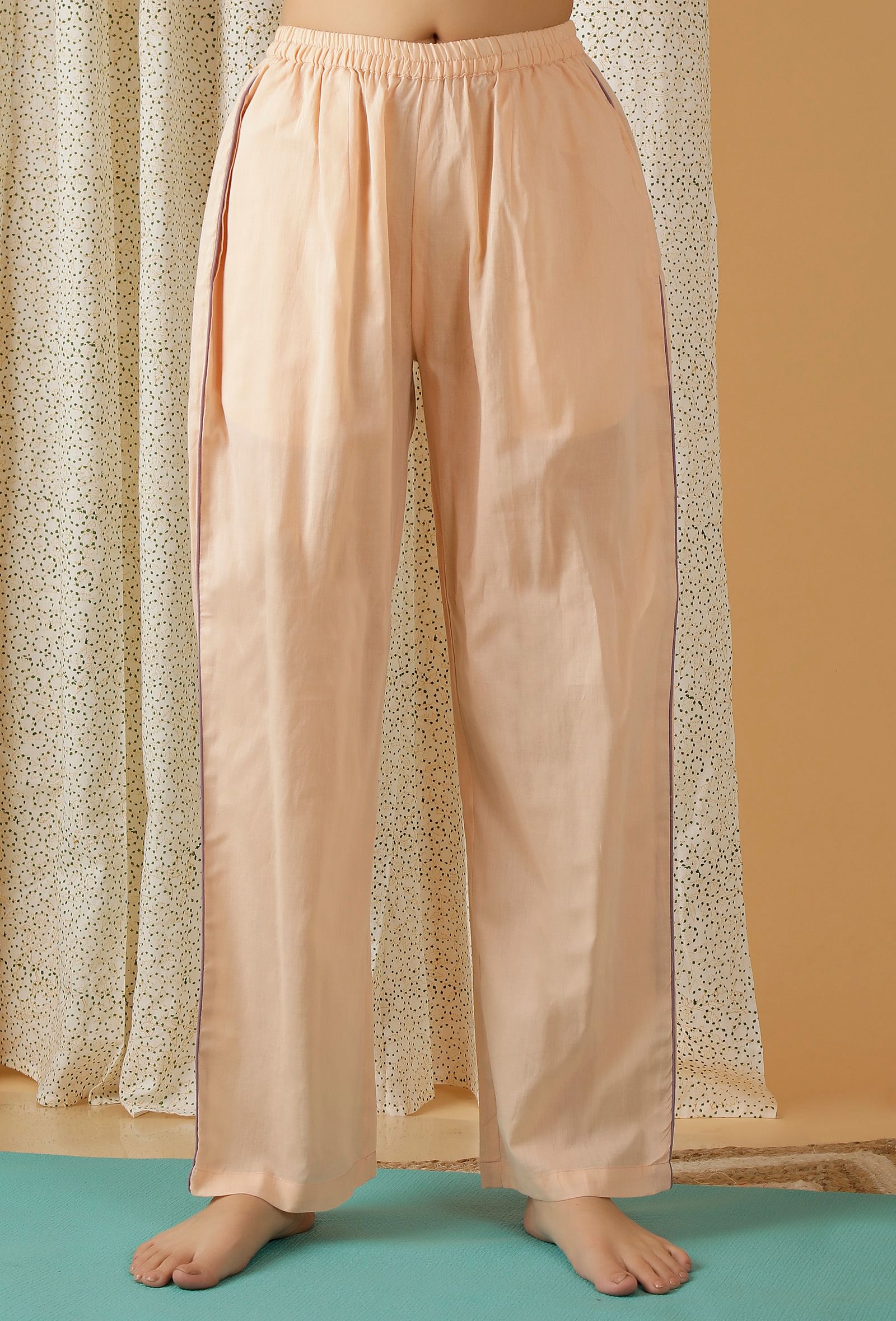 Set Of 2: Mulmul Cotton Peach Bandhgala Kurta And Straight Fit Pants